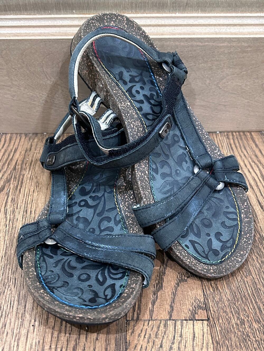 Teva Ventura Cork 2 Black Leather Strappy Comfort Wedge Sandal W Sz 7.5 Gorpcore